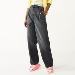 SO Highest Rise Baggy Jeans Womens Juniors 11 30 Black Slouchy Fit Tapered NEW